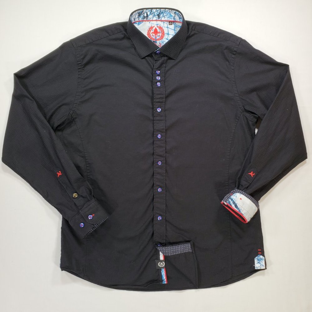 Au Noir Shirt Mens Sz 5 XL Black Sleek Check Design Modern Fit Button Up Preppy